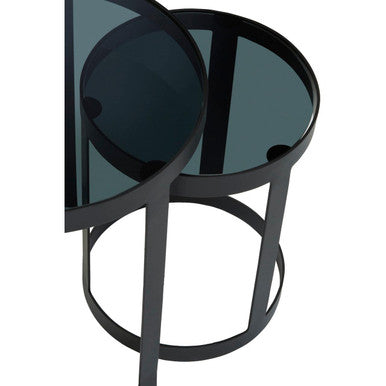 Set of 3 Black Glass Top and Metallic Base Nesting Tables | Corra