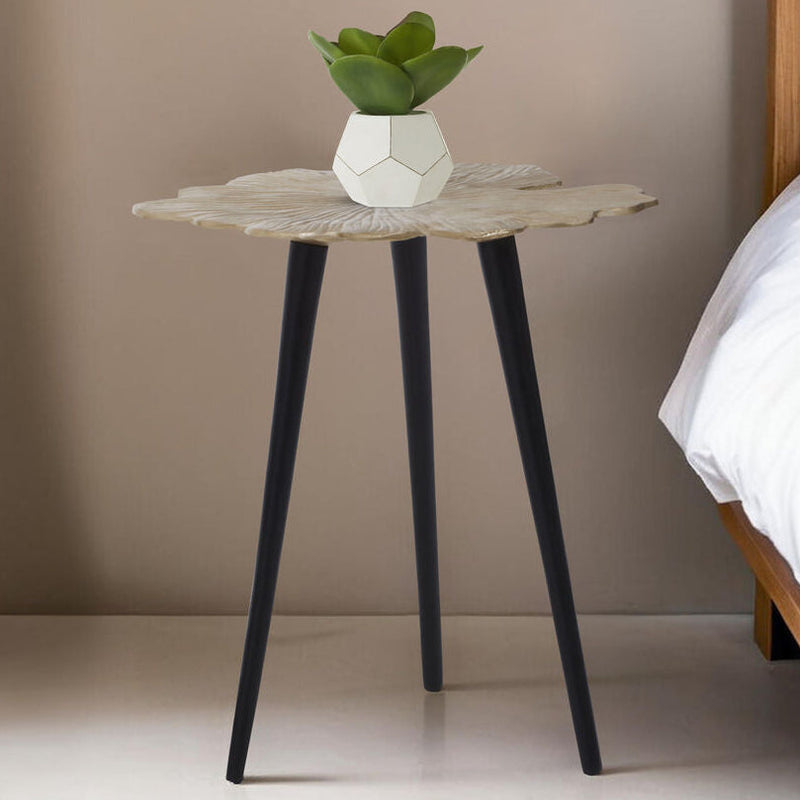 Gold Finish Small Aluminium Side Table with Black Metallic Finish Angular Legs | Prato