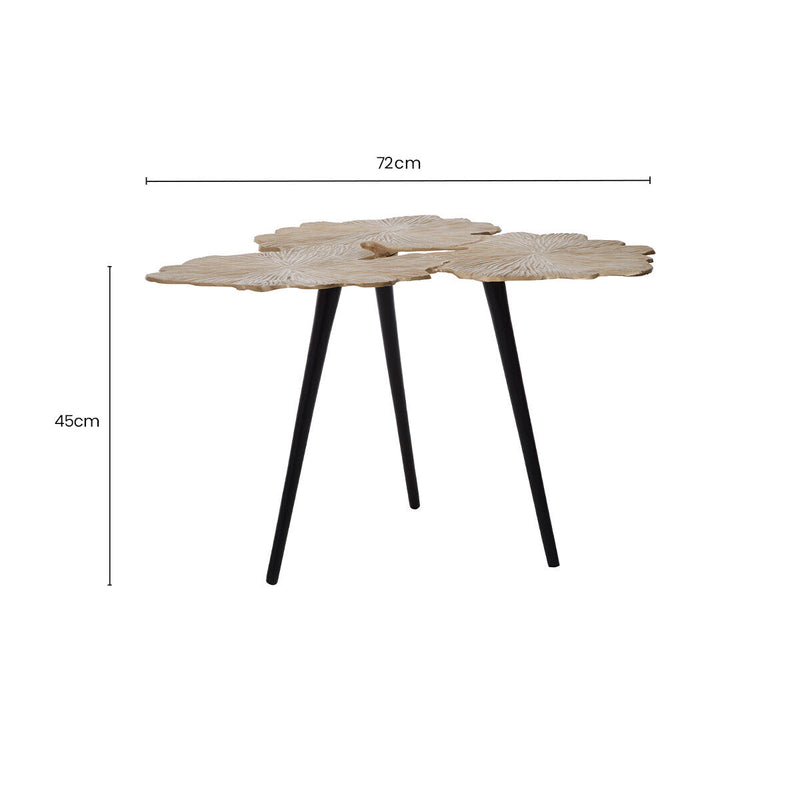 Gold Finish Top Large Aluminium Side Table with Black Metallic Finish Angular Legs | Prato