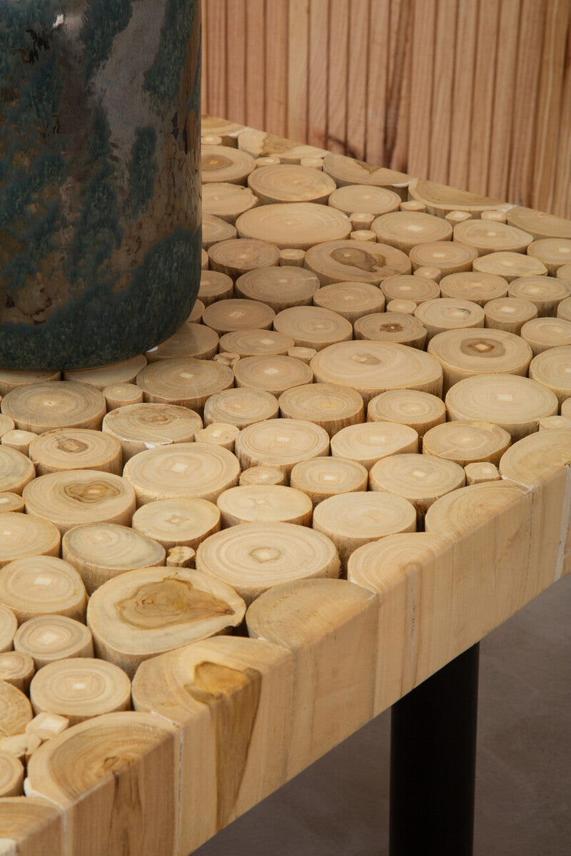 Natural Mosaic Teak Wood Coffee Table with Black Iron Base | Malang