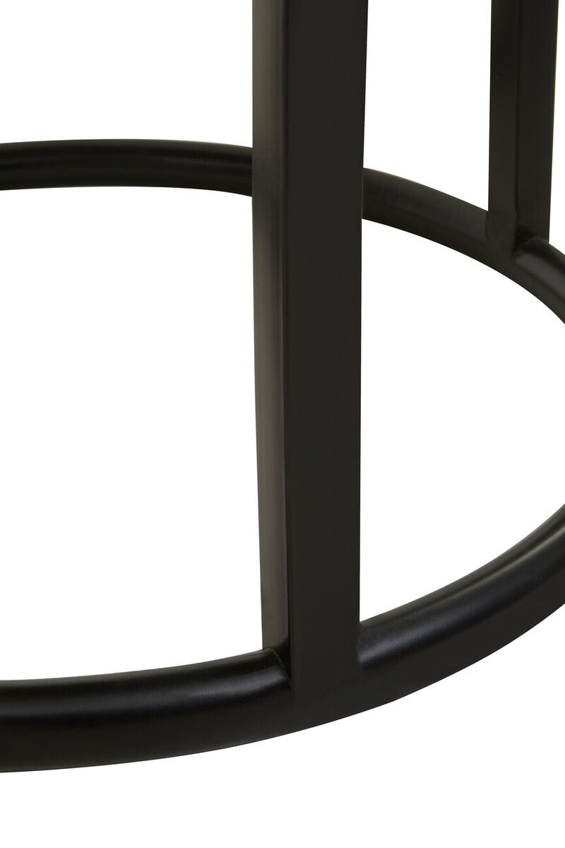 Teak Wood Mosaic Round Top Coffee Table with Black Iron Frame | Malang
