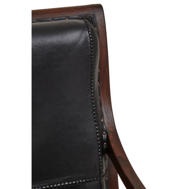 Genuine Black Leather and Teak Lounge Chair with Footstool | Inca