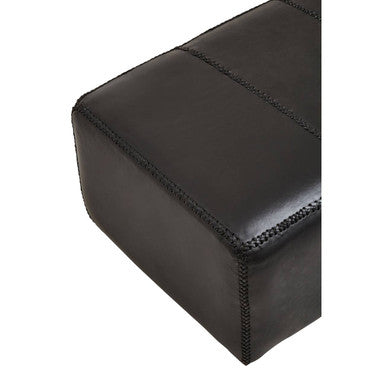 Black Leather Bench with Teak Wood Legs | Inca