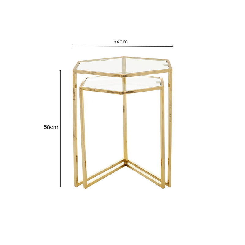 Gold Geometric Stainless Steel Set of 2 Side Table with Mirrored Glass Top | Herber