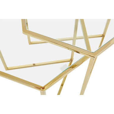 Gold Geometric Stainless Steel Set of 2 Side Table with Mirrored Glass Top | Herber