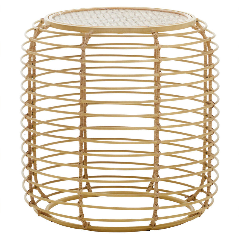 Natural Round Hand Woven Rattan Top Side Table with Gold Finish Cage Base | Trento