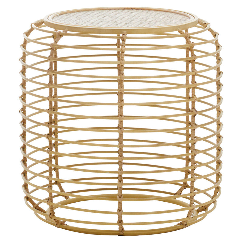 Natural Round Hand Woven Rattan Top Side Table with Gold Finish Cage Base | Trento
