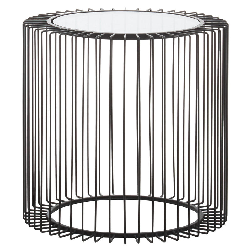 Tempered Glass Top Round Side Table with Black Wireframe Cage Design Base | Trento