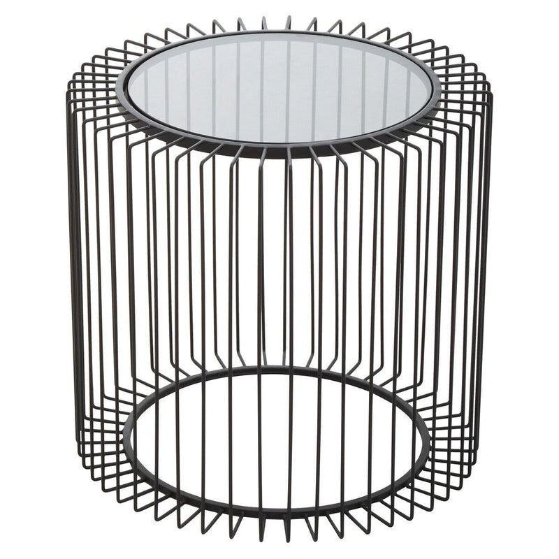 Tempered Glass Top Round Side Table with Black Wireframe Cage Design Base | Trento