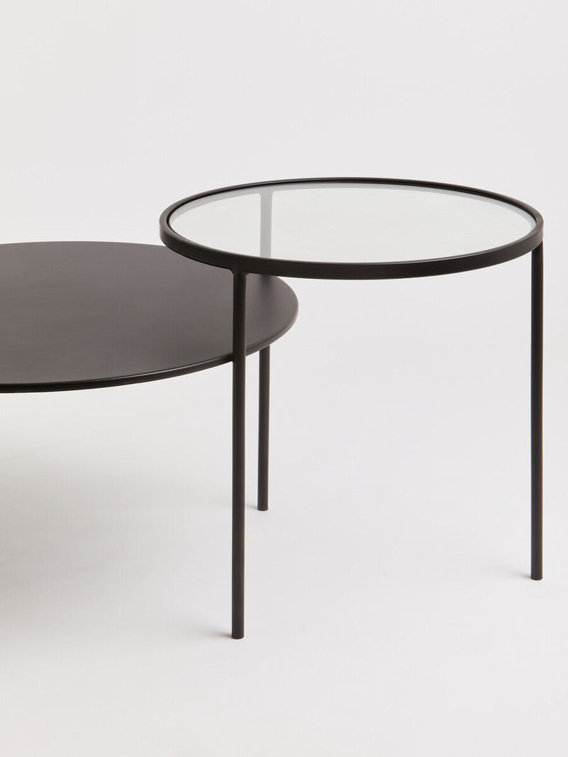 Clear Glass Top and Black Metal Lower Top Coffee Table with Black Iron Frame | Trento