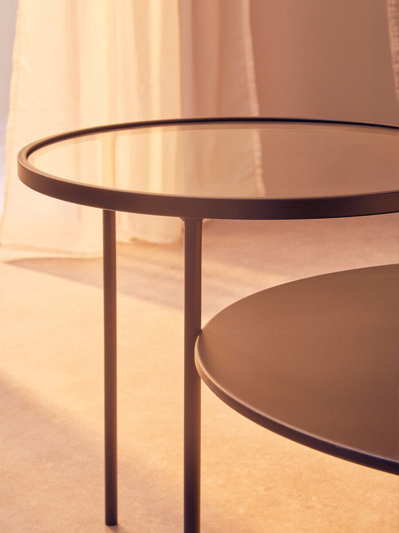 Clear Glass Top and Black Metal Lower Top Coffee Table with Black Iron Frame | Trento
