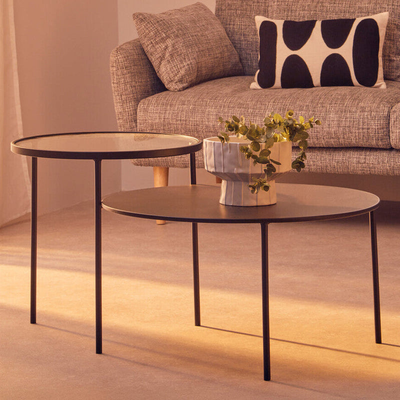 Clear Glass Top and Black Metal Lower Top Coffee Table with Black Iron Frame | Trento