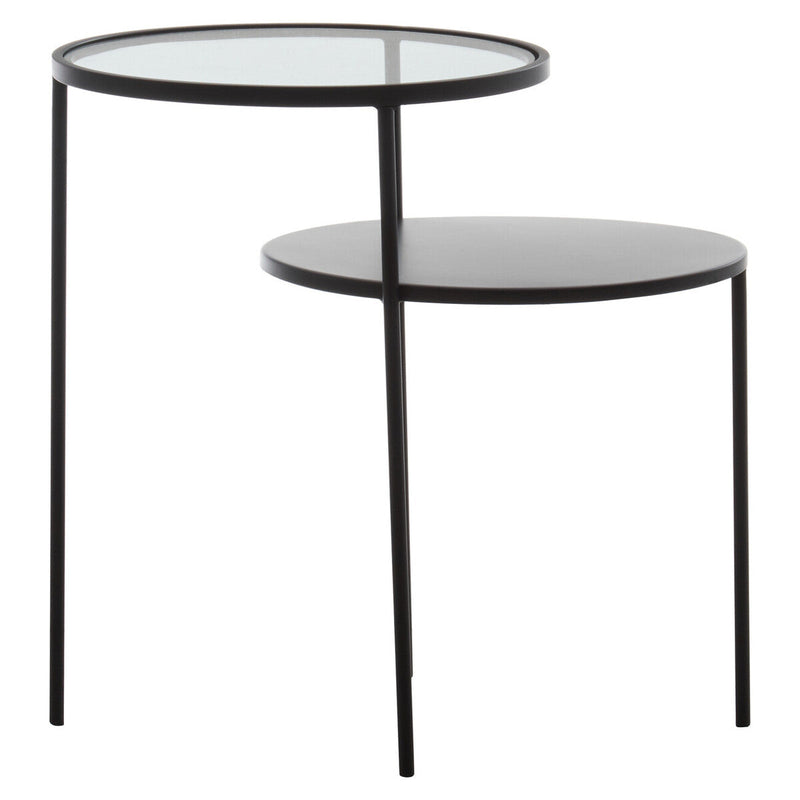 Clear Glass Top and Black Metal Lower Top End Table with Black Iron Frame | Trento