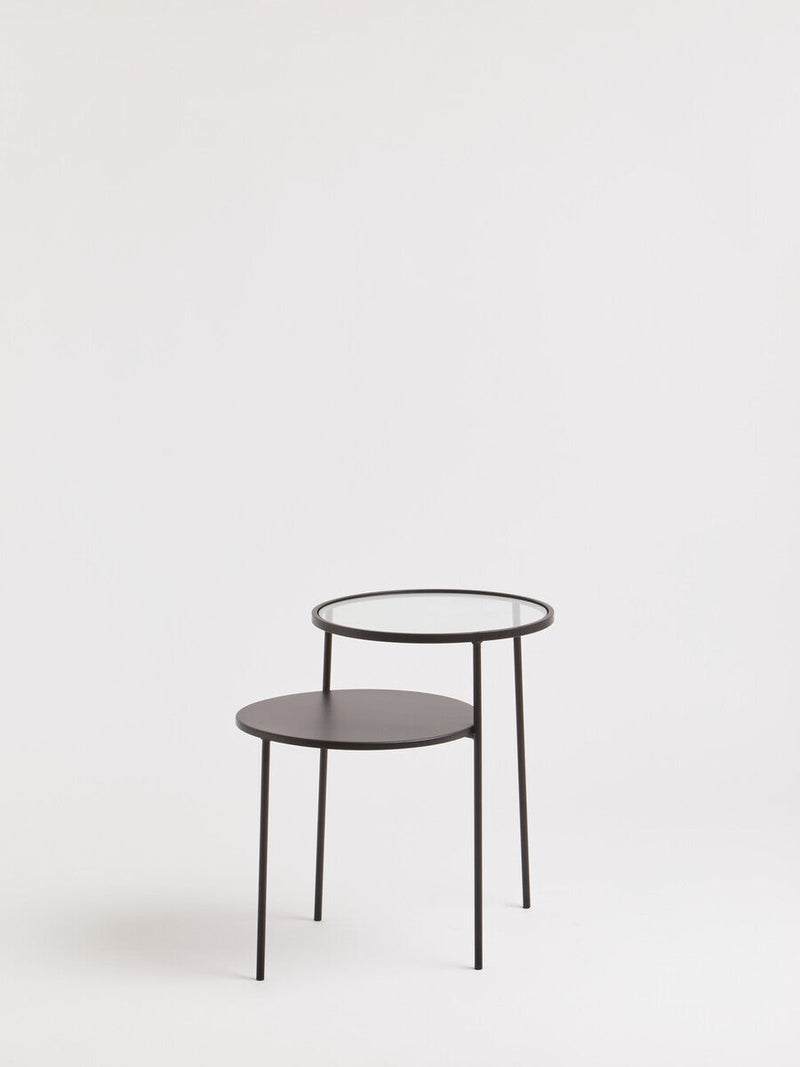 Clear Glass Top and Black Metal Lower Top End Table with Black Iron Frame | Trento