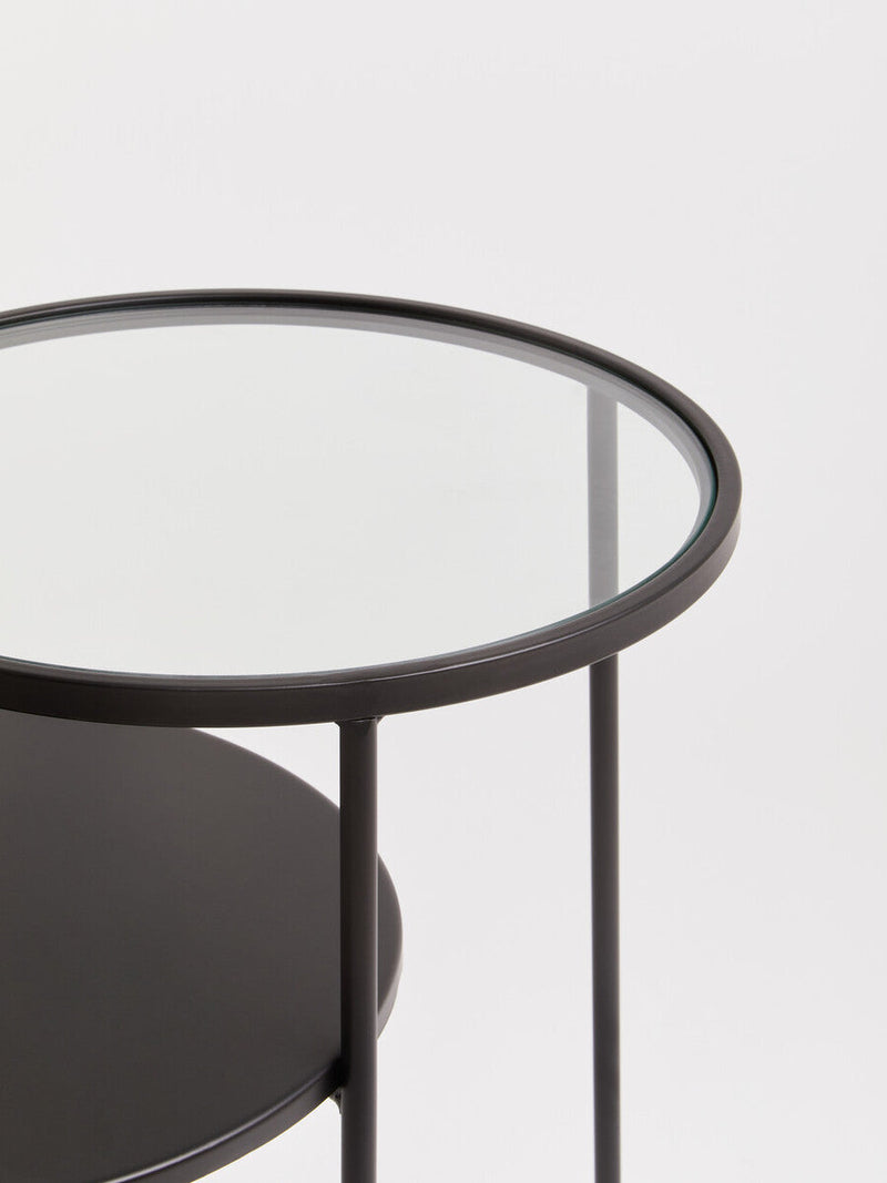 Clear Glass Top and Black Metal Lower Top End Table with Black Iron Frame | Trento