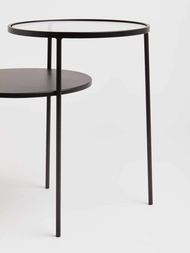 Clear Glass Top and Black Metal Lower Top End Table with Black Iron Frame | Trento