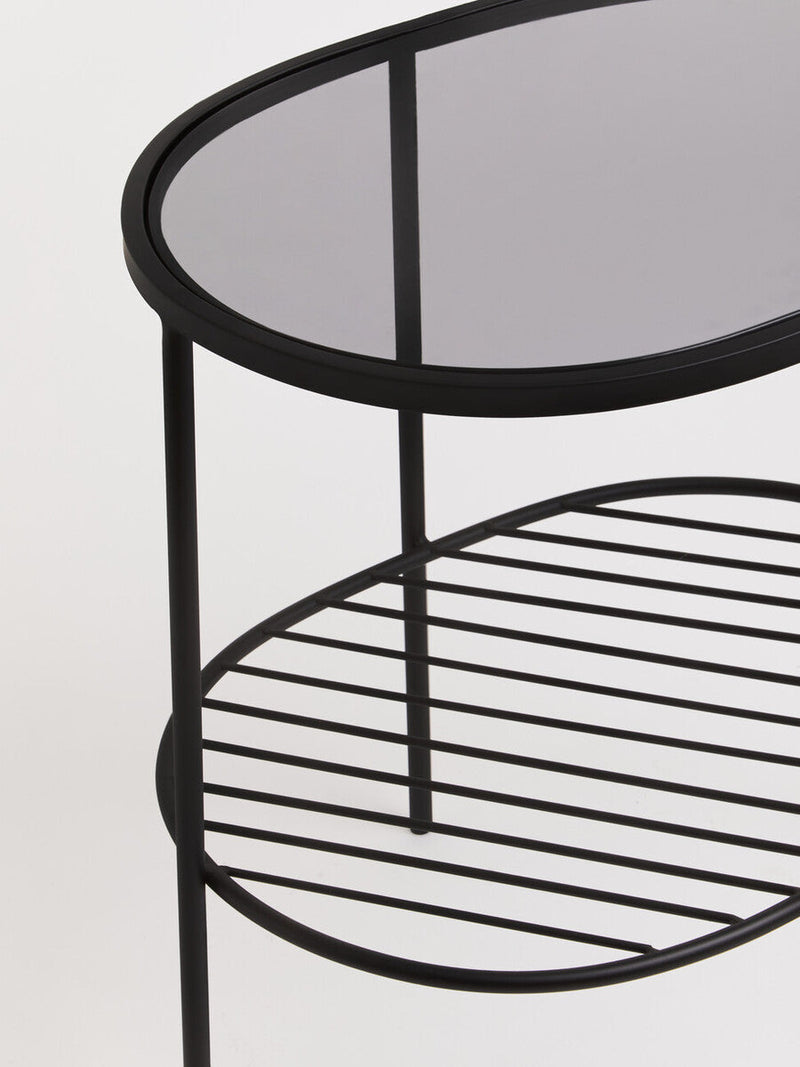 Grey Tempered Glass Side Table with Lower Metal Tier and Black Iron Frame | Trento