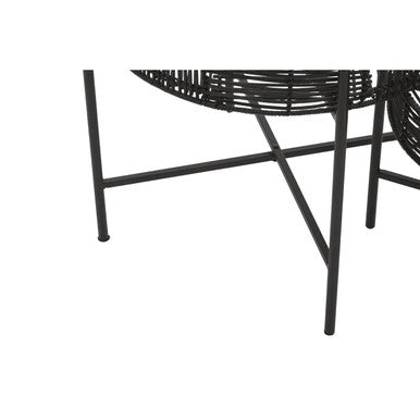 Set of 2 Black Rattan Top Side Tables with Cross Metal Frame | Batu
