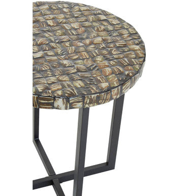 Natural Round Side Table with Shell Detail | Branna