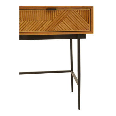 Natural Carved Wooden Effect Console Table with 2 Storage Drawer | Jakara