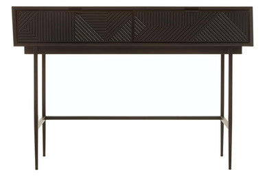 Silver and Black Carved Wooden Effect Console Table with 2 Storage Drawer | Jakara