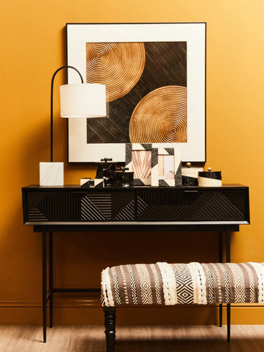 Silver and Black Carved Wooden Effect Console Table with 2 Storage Drawer | Jakara