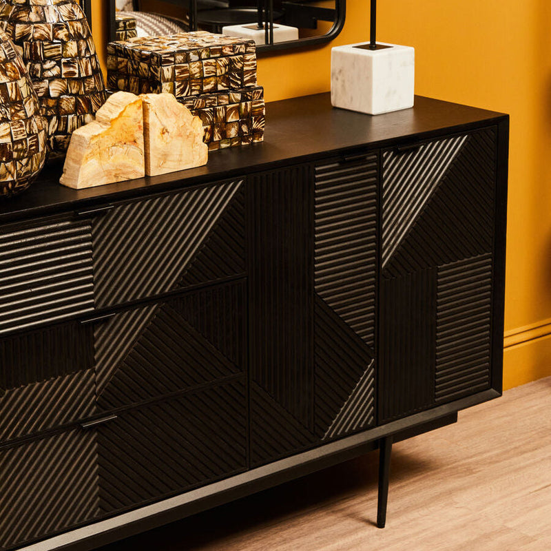 Black Finish Sideboard with 4 Doors and 3 Drawers | Jakara