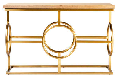 Natural Oak Wood Rectangular Console Table with Gold Finish | Jarloi