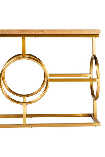 Natural Oak Wood Rectangular Console Table with Gold Finish | Jarloi