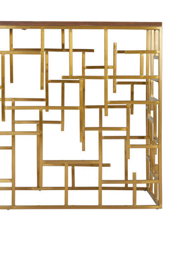 Gold Rectangular Aged Fir Wood Rustic Top Console Table with Stainless Steel Frame | Jana