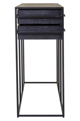 Black Finish 6-Drawer Coffee Table with Metallic Handles and Iron Frame | Judd