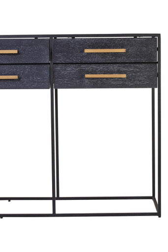 Black Finish 6-Drawer Coffee Table with Metallic Handles and Iron Frame | Judd