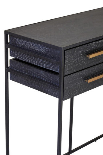 Black Finish 6-Drawer Coffee Table with Metallic Handles and Iron Frame | Judd