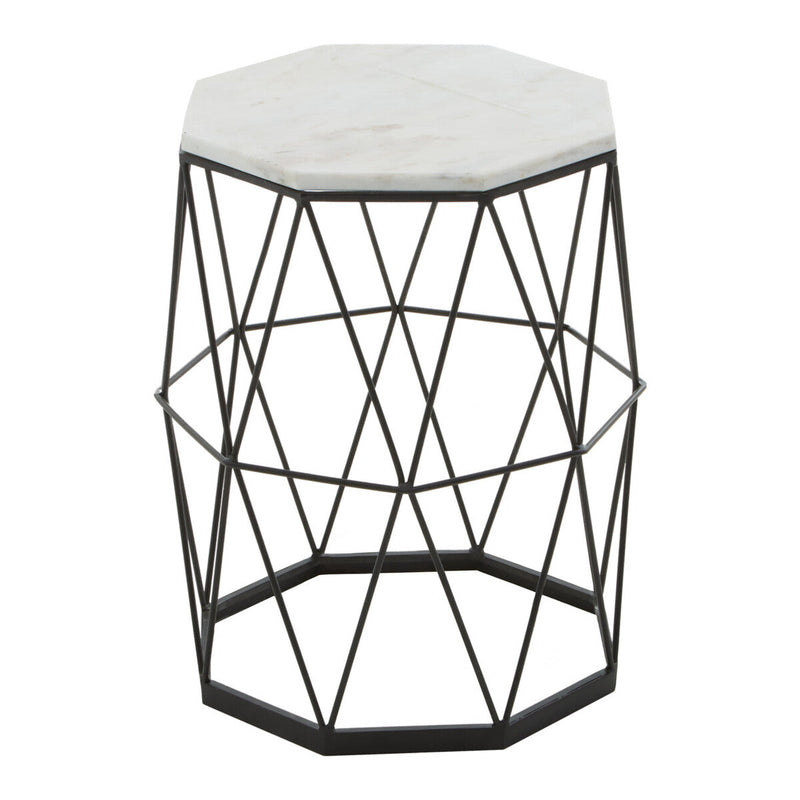Black Angular Iron Frame Side Table with White Marble Top | Shalimar