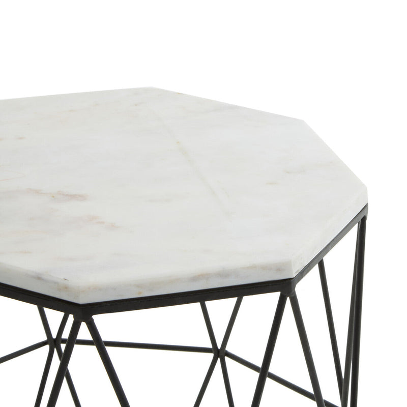 Black Angular Iron Frame Side Table with White Marble Top | Shalimar