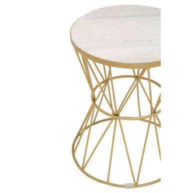 White Marble Top Side Table with Gold Iron Wireframe Base | Rabia