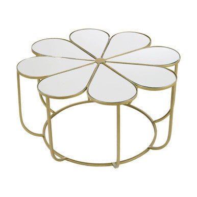 Silver and Gold Iron Frame Coffee Table with Petal Design Mirrored Top | Rabia