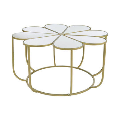 Silver and Gold Iron Frame Coffee Table with Petal Design Mirrored Top | Rabia