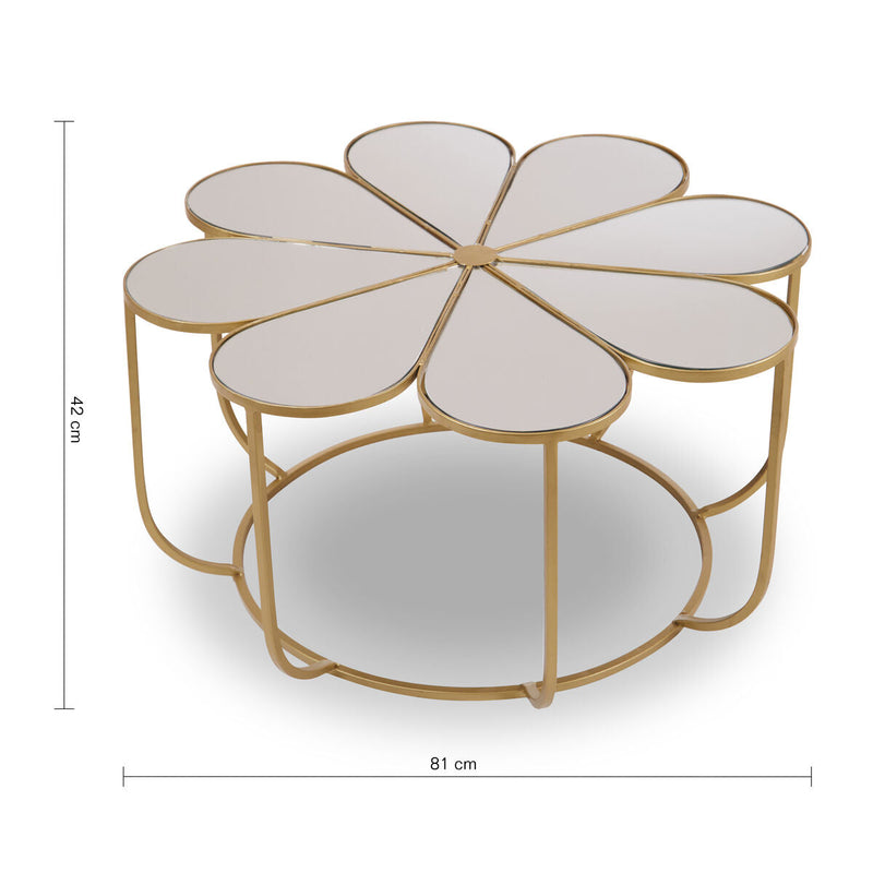 Silver and Gold Iron Frame Coffee Table with Petal Design Mirrored Top | Rabia