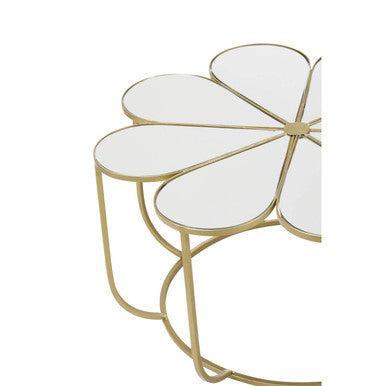 Silver and Gold Iron Frame Coffee Table with Petal Design Mirrored Top | Rabia