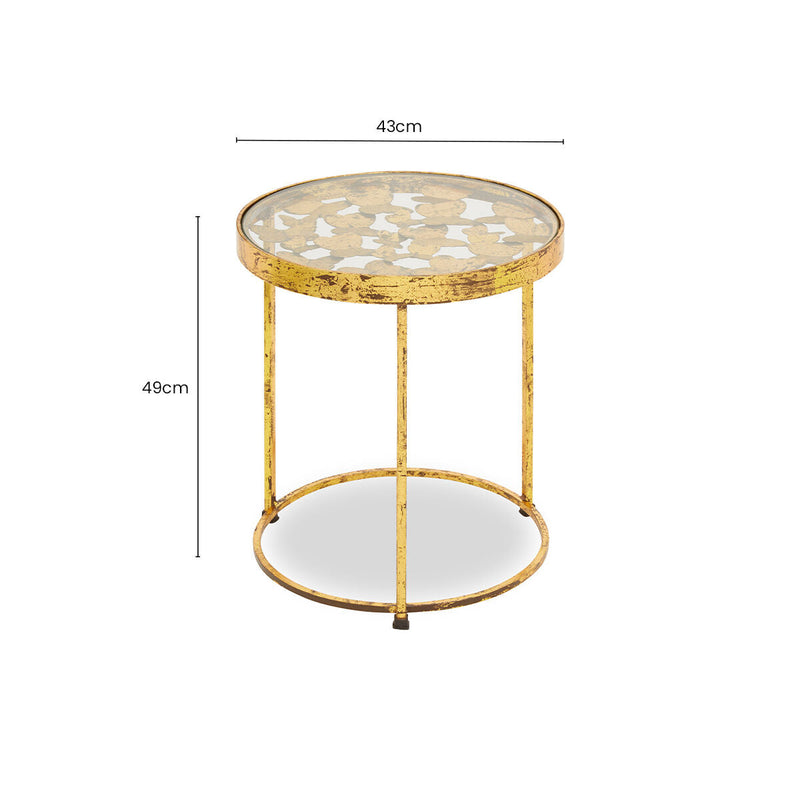 Butterfly Round Side Table with Glass Top and Gold Finish | Rabia