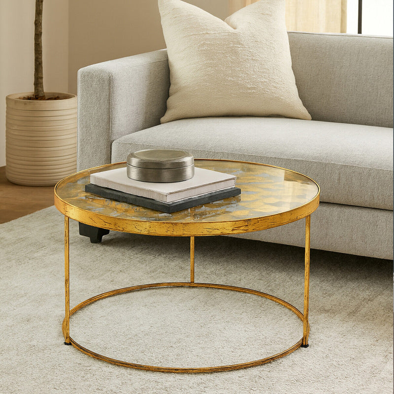 Butterfly Round Coffee Table with Glass Top and Gold Finish | Rabia