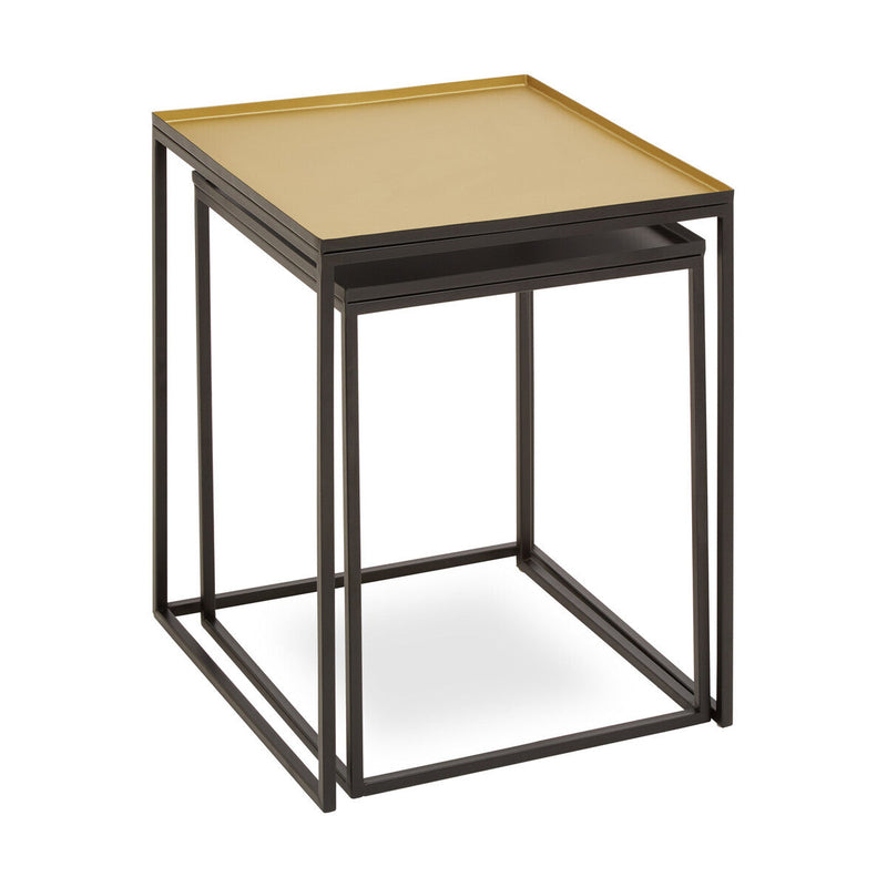 Gold and Silver Set of 2 Nesting Side Table with Multi-Size Tabletops, Rabia