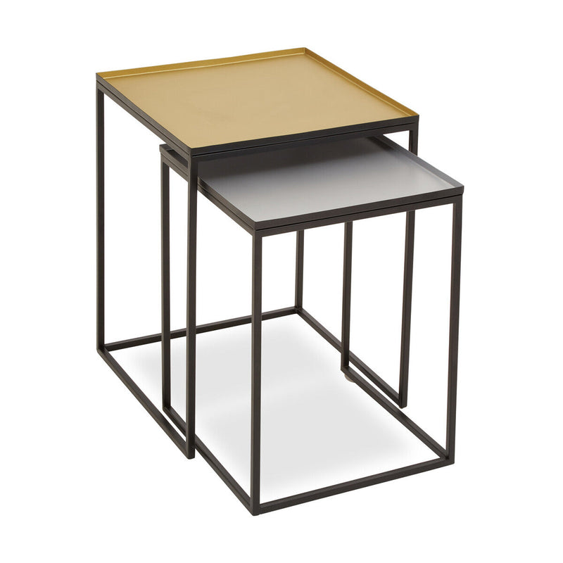 Gold and Silver Set of 2 Nesting Side Table with Multi-Size Tabletops, Rabia