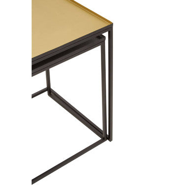 Gold and Silver Set of 2 Nesting Side Table with Multi-Size Tabletops, Rabia