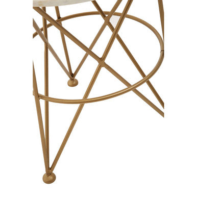 White Rounded Marble Top Side Table with Gold Brass Finish Intersecting Legs | Rabia