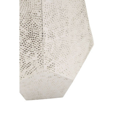 Grey Polished Aluminium Drum Side Table with Geometric Detail Pattern | Rabia