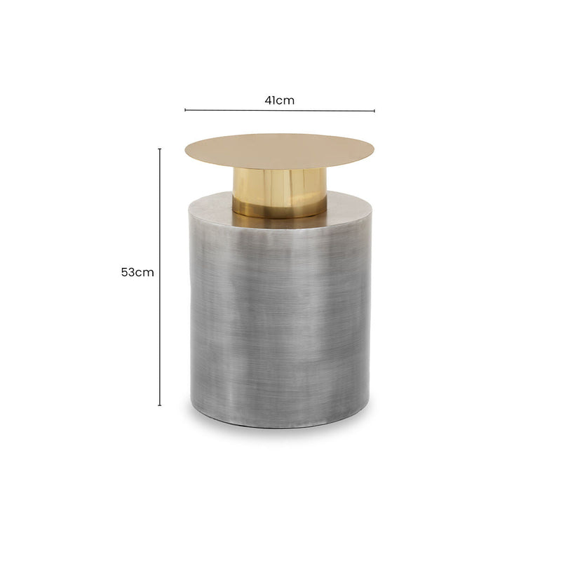 Grey Metal Straight Base Accent Table with Warm Metallic Gold Top | Rabia