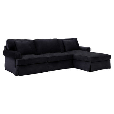 3 Seater Black Velvet Right Chaise Sofa | Ralph