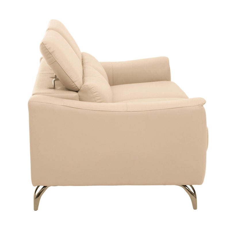 3 Seater Stone Leather Sofa with Adjustable Headrests | Padua